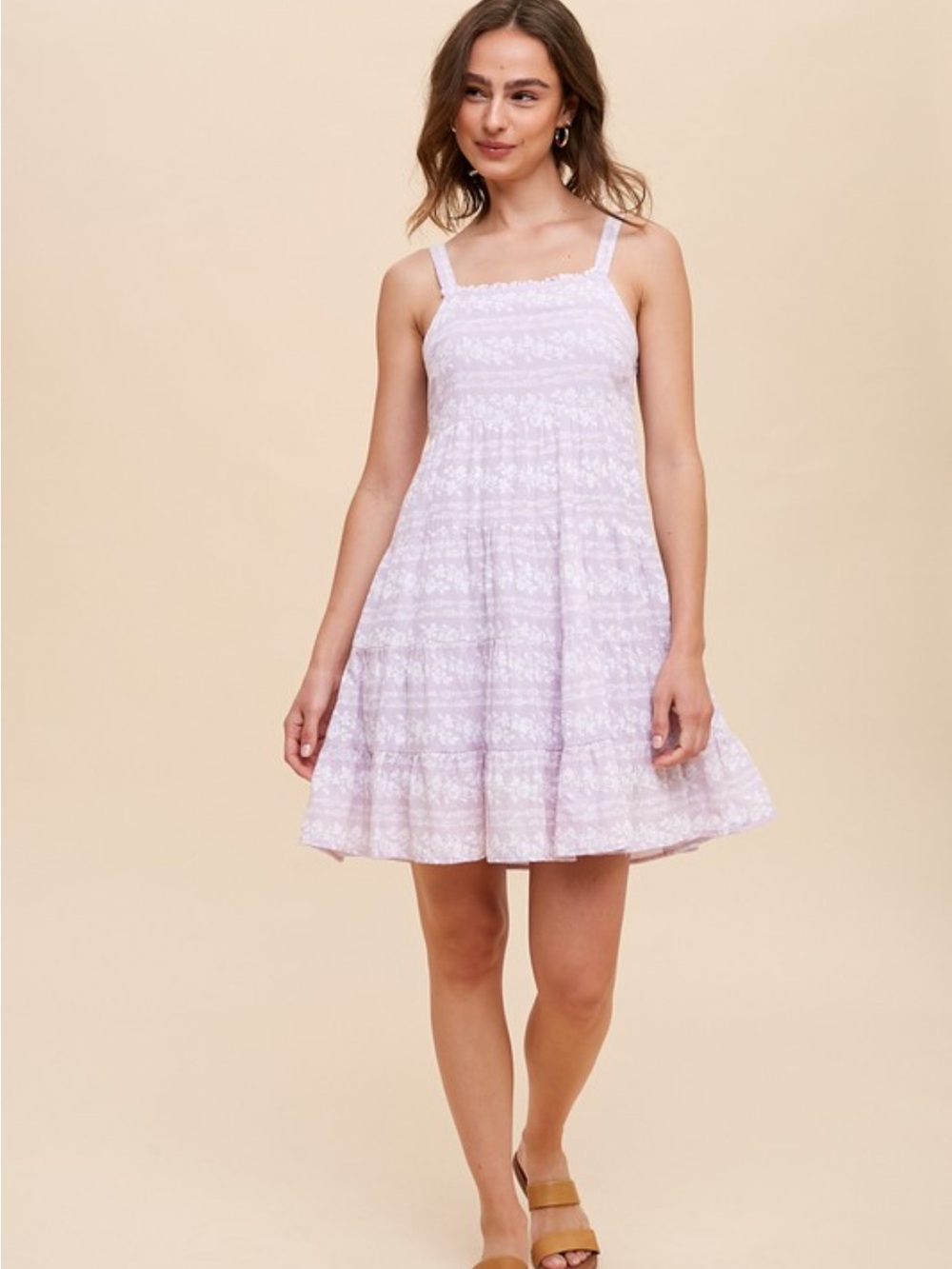 NWT In Loom Lavender Floral Tiered Babydoll Dress Large Cottagecore Boho
